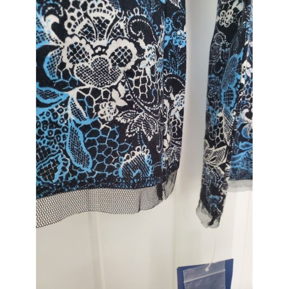 JH Collection Women's Blue Print Long Sleeve Blue Print Blouse Med New w Tags - Picture 3 of 4